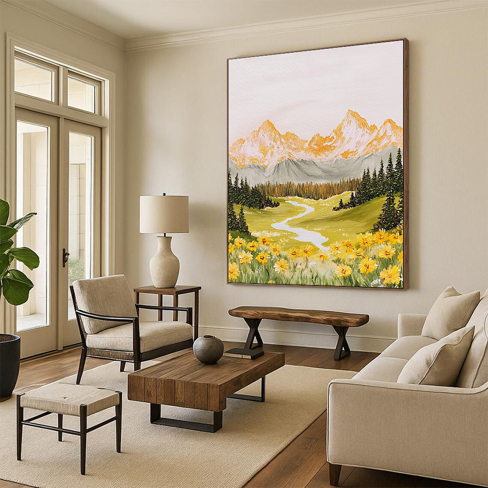 Mountain Valley Idyllic Abstract Painting for Rustic Interiors GAB1488