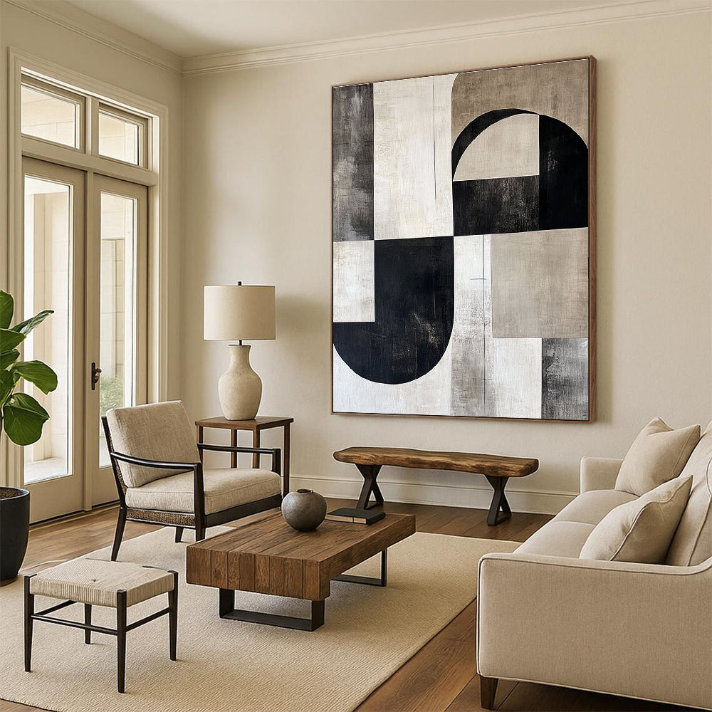 Monochromatic Geometric Fusion Abstract Painting with Minimalist Elegance WINK211