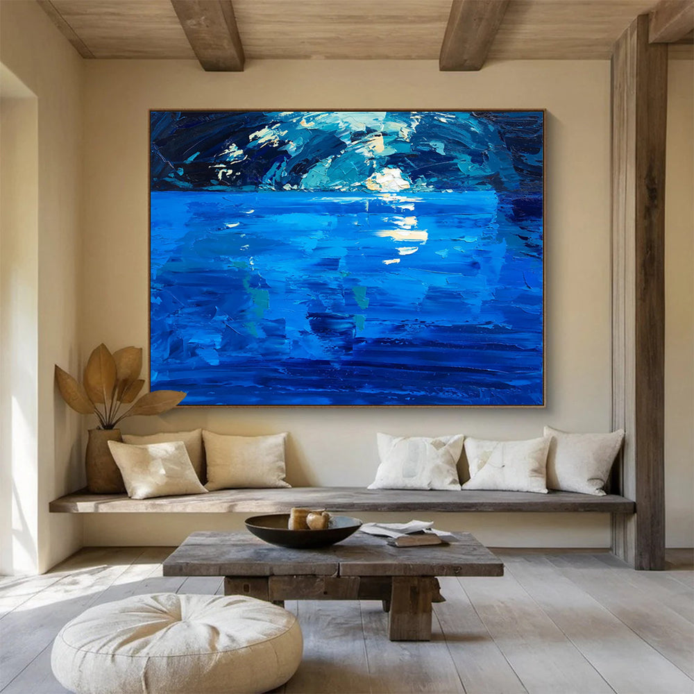 Moonlit Sea Abstract Painting for Seaside Bedroom Retreats YHT448