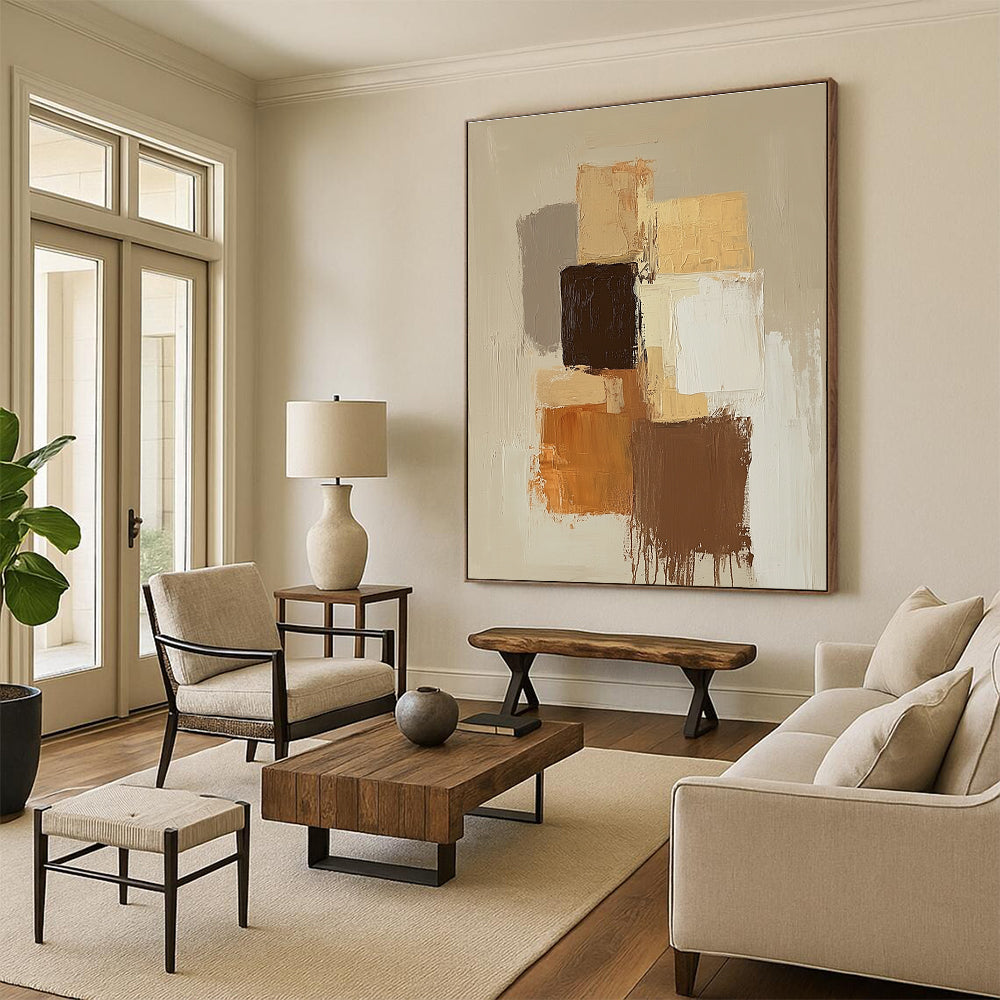 Neutral Color Block Abstract Painting for Scandinavian - Style Home Offices GAB1201