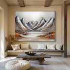 Snowy Mountains with Lake Abstract Painting with Frosty Serenity ABS608
