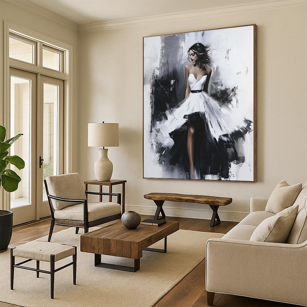 Elegant Woman in Dress Figurative Abstract Painting for Glamorous Interiors GAB1409