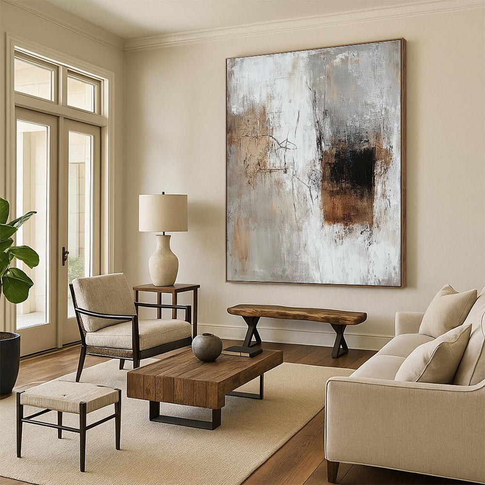 Beige Gray Abstract Textures Painting with Subtle Depth WINK689
