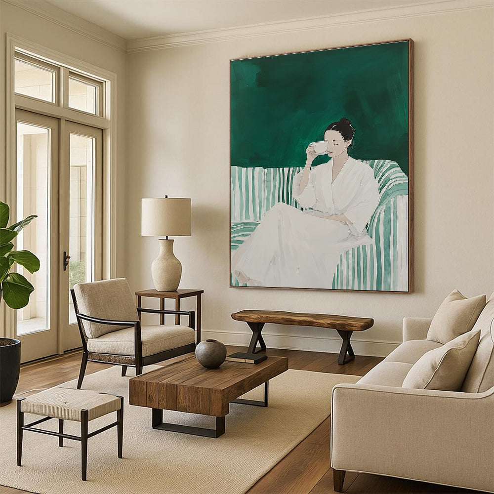 Woman with a Cup Serene Lifestyle Abstract Painting GAB0259