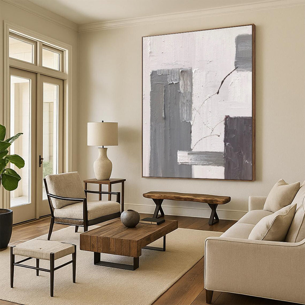 Gray - White Minimalist Abstract Painting for Modern Hallways HENG396