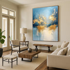 Gold and Blue Landscape Abstract Painting for Luxury - Themed Spa Retreats GAB0936