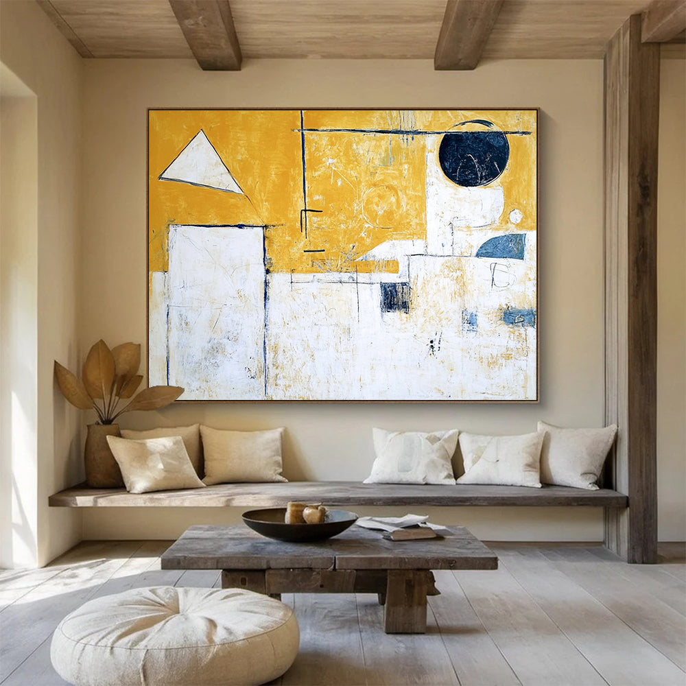Yellow - Dominant Geometric Abstract Painting with Bright Cheerful Compositions ABS550