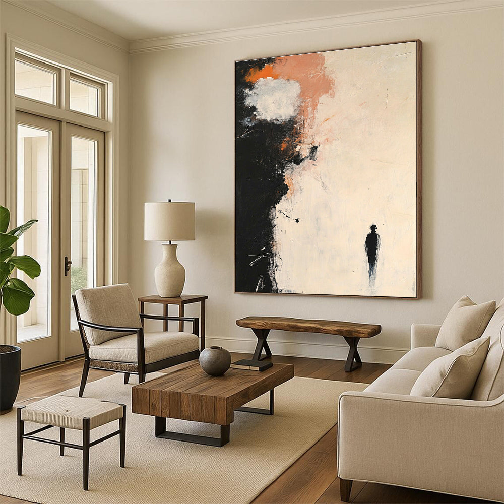 Thought - Provoking Solitary Figure Abstract Painting for Contemplative Spaces GAB0686