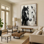 Two Horses in Black and White Dynamic Abstract Painting for Energetic Interiors GAB1433