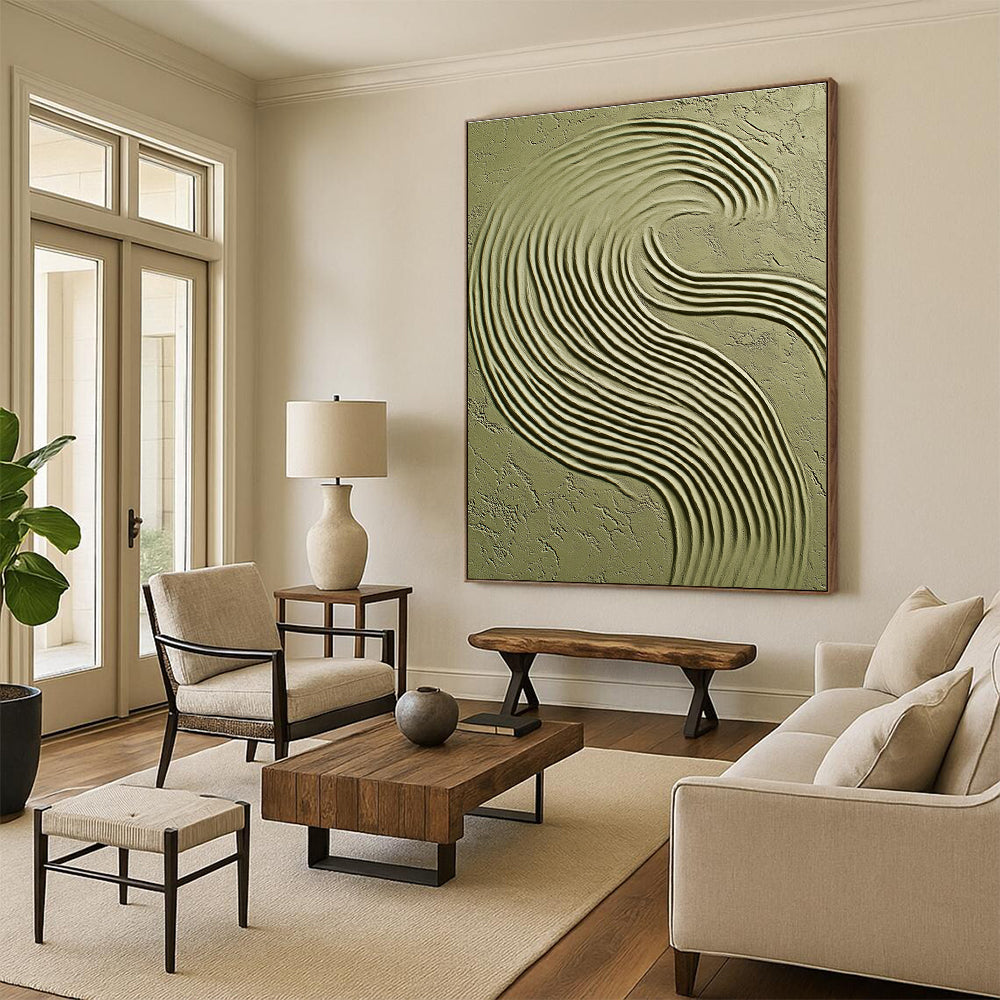 Green Wavy Textured Art Organic Abstract Painting for Nature - Inspired Interiors GAB1404