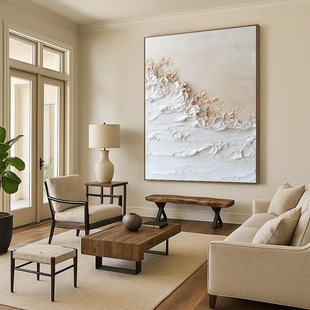White Textured Waves Coastal Abstract Art GAB0374