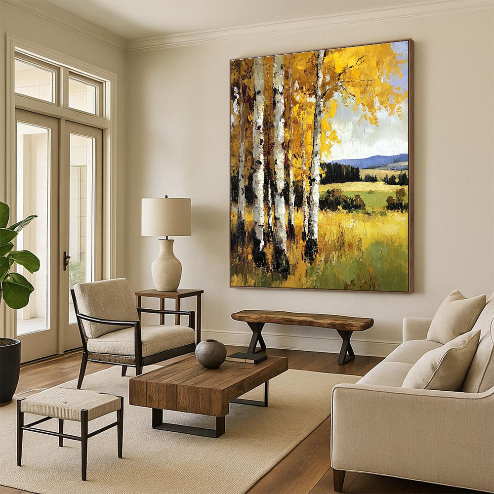 Yellow Birch Forest Painting of Autumnal Warmth GAB0149