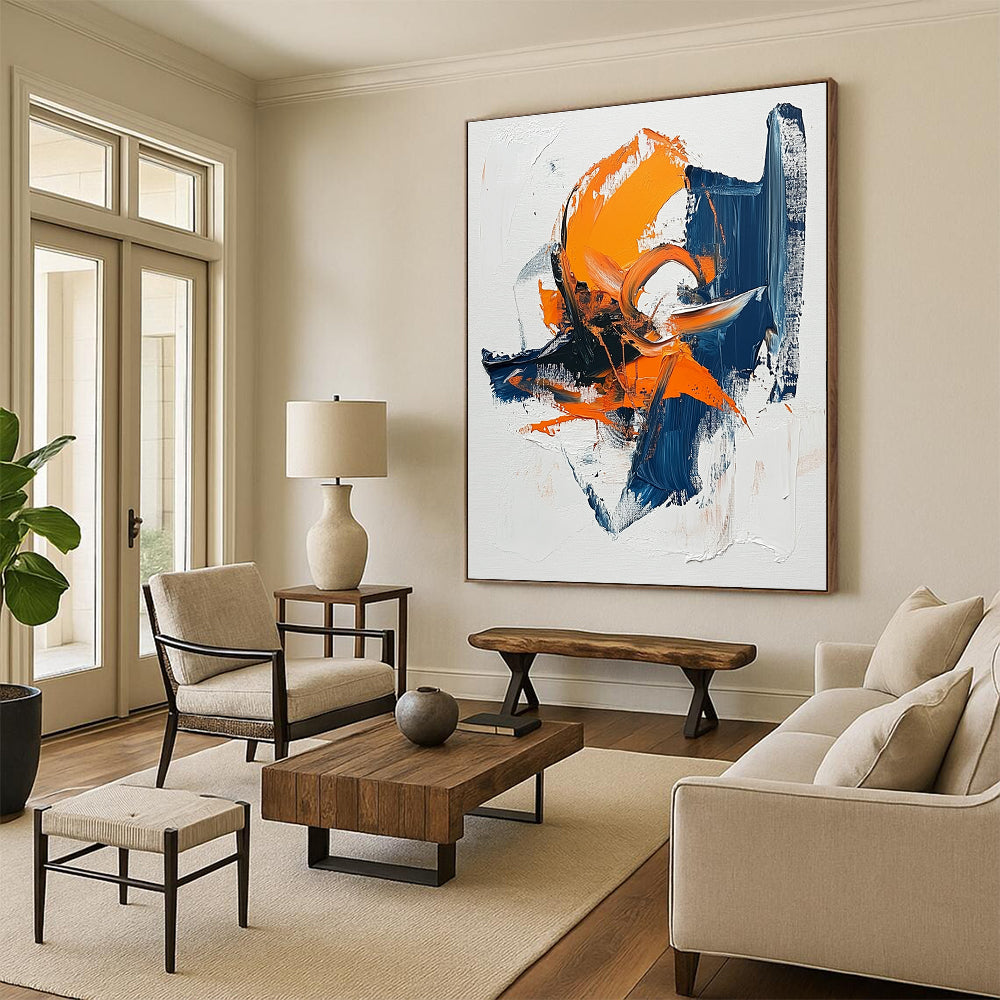 Orange - Blue Abstract Swirls Painting with Vibrant Dynamics WINK445