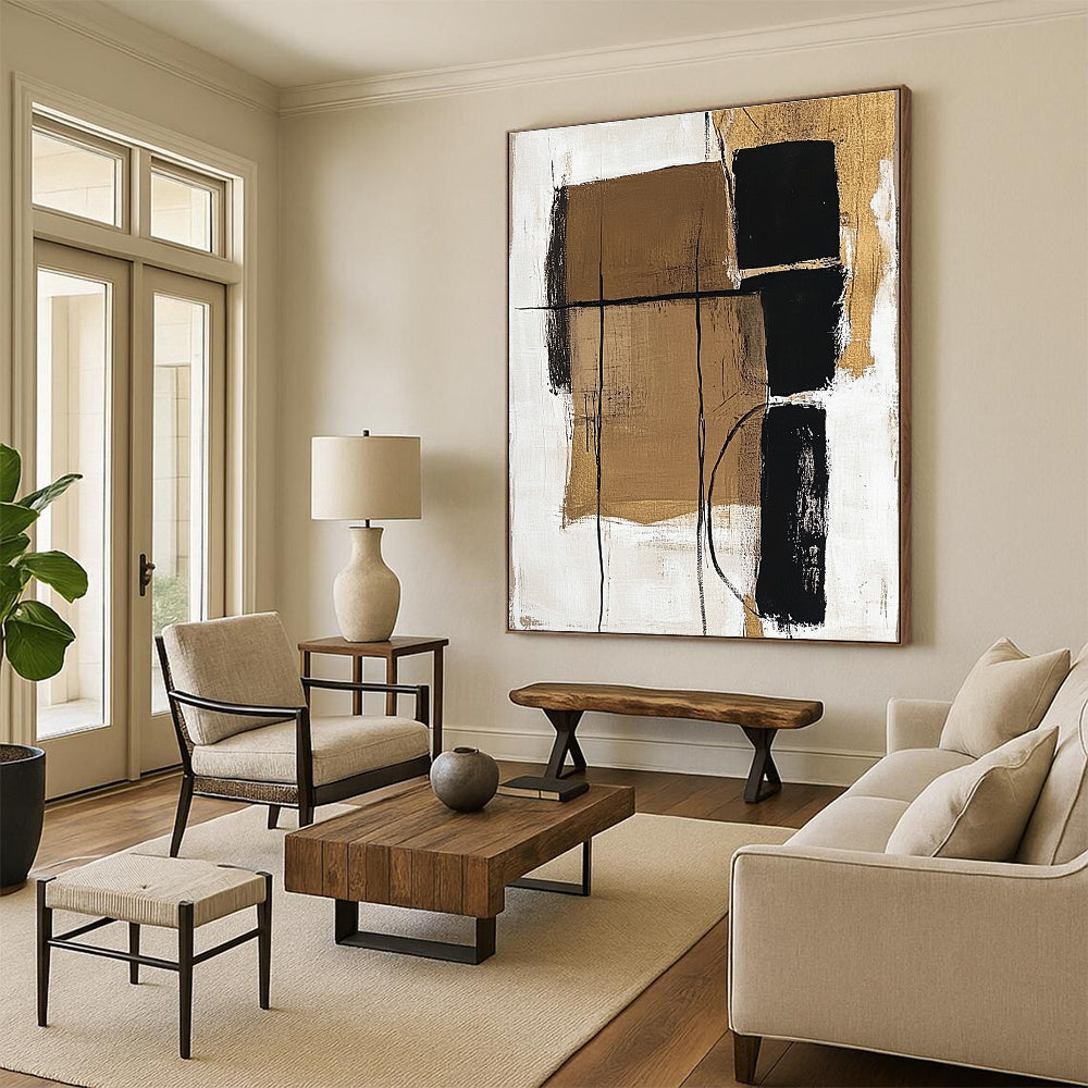 Brown Black and White Abstract Painting with Industrial Flair WINK849