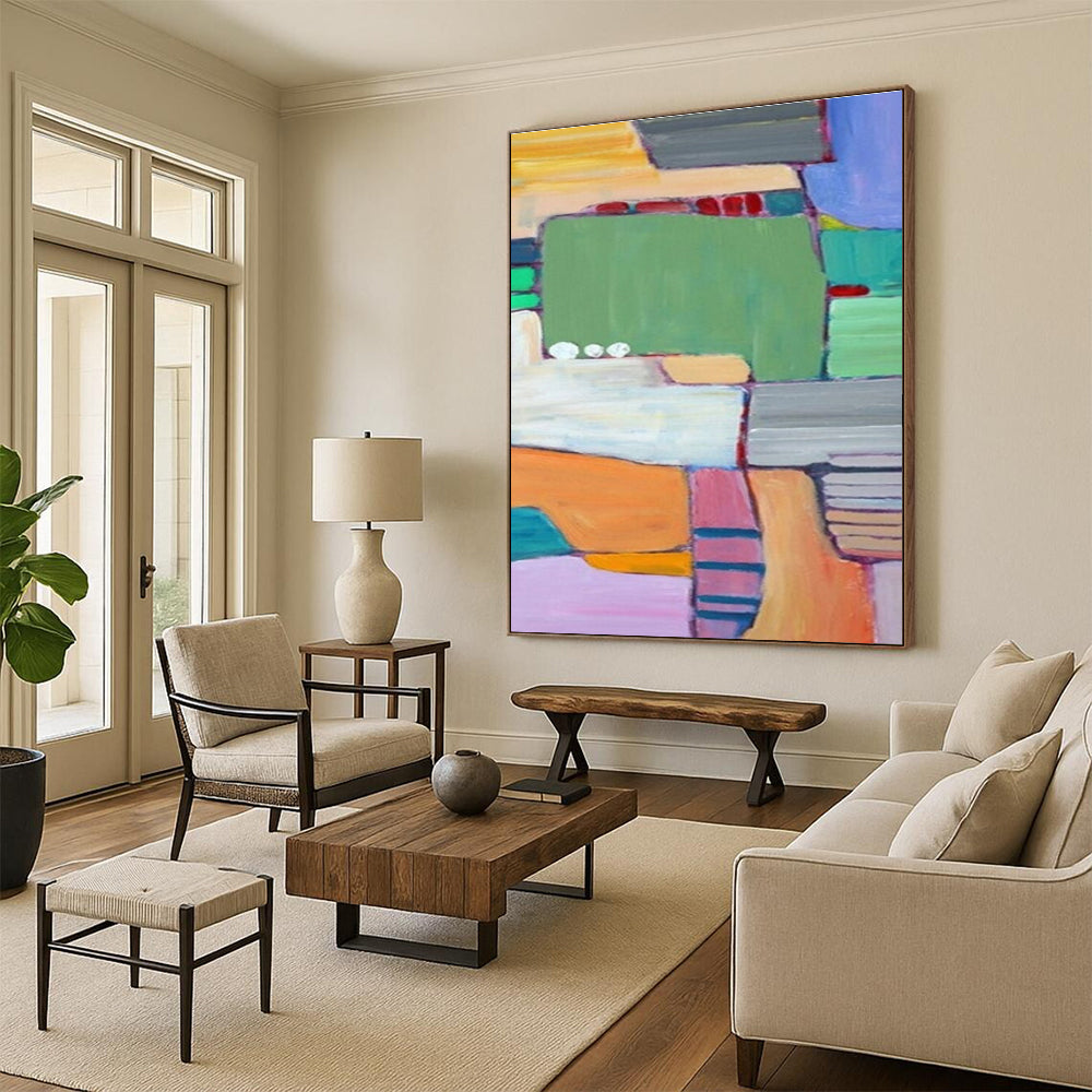 Playful Geometric Color Blocks Abstract Painting for Modern Interiors HENG262