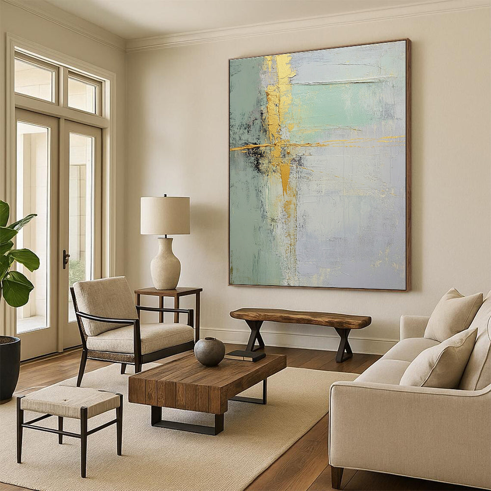 Green Gold Gray Abstract Painting with Calm Refinement WINK529