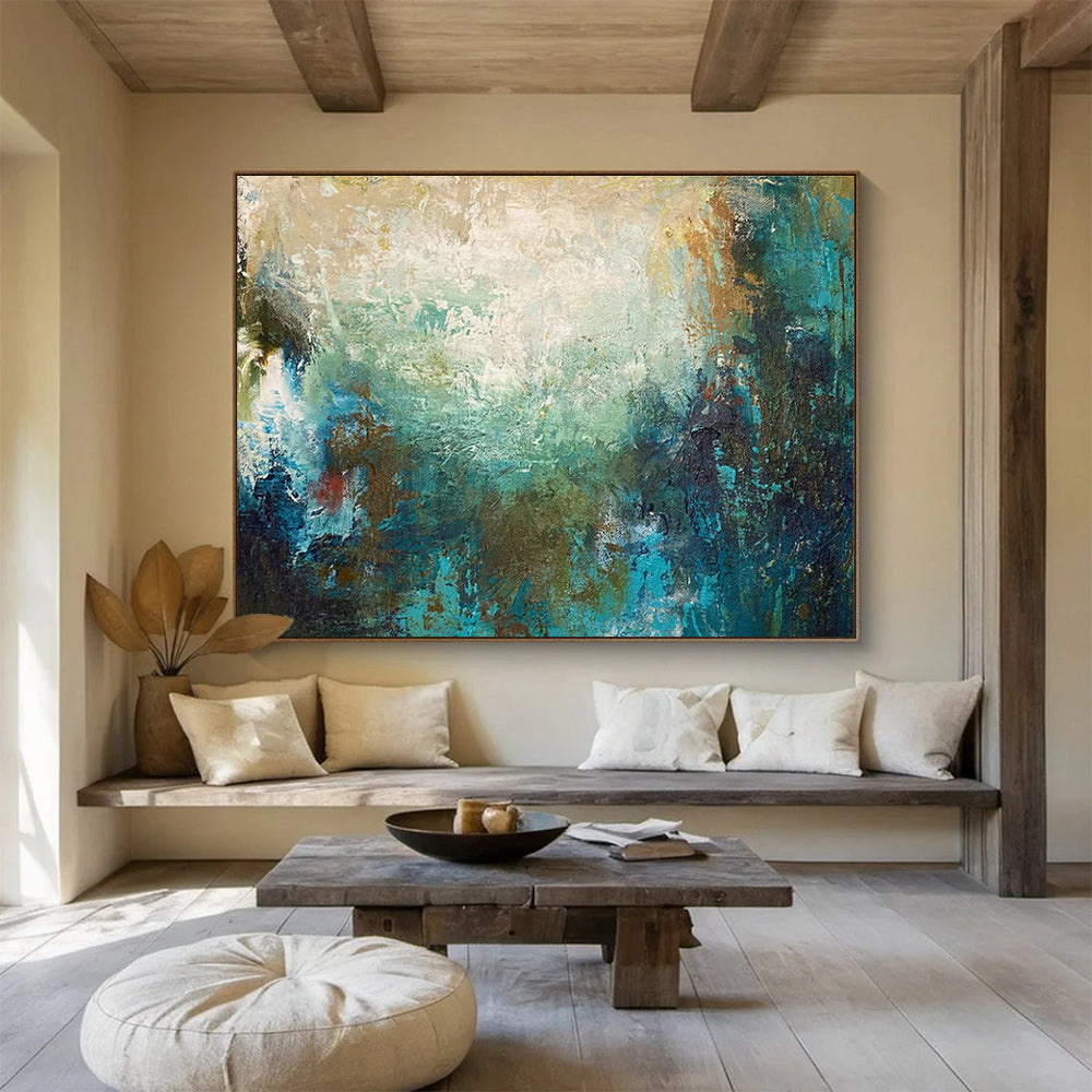 Teal Abstract Blend Painting for Modern Beachfront Hotels YHT369