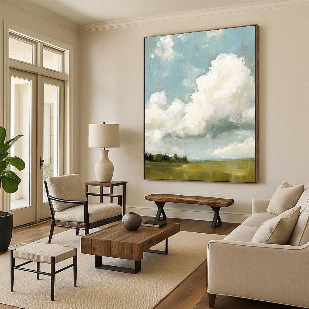 Cloudy Field Abstract Painting for Minimalist Farmhouse Decor GAB1289