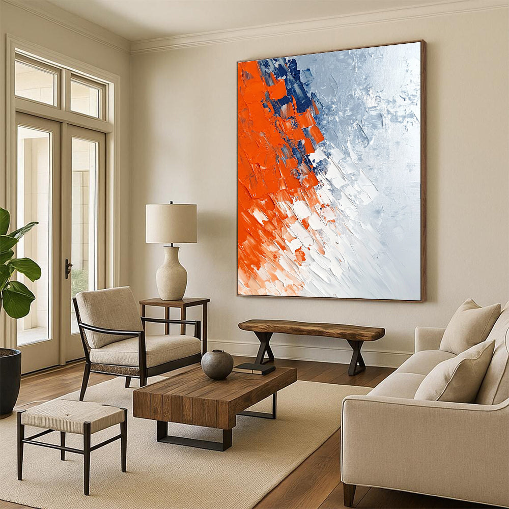 Textured Orange - Blue Abstract Painting with Dynamic Layers WINK495