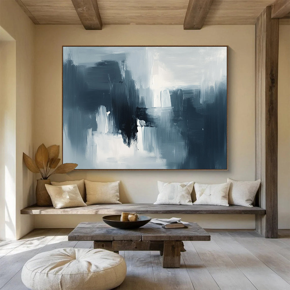 Gray - Blue Tones Abstract Painting with Dynamic Brushstrokes ABS391