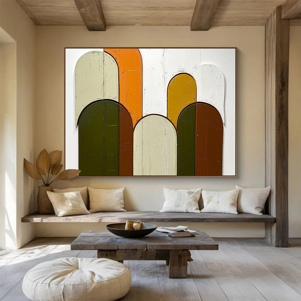 Colorful Arched Shapes on Wood Abstract Painting ABS587