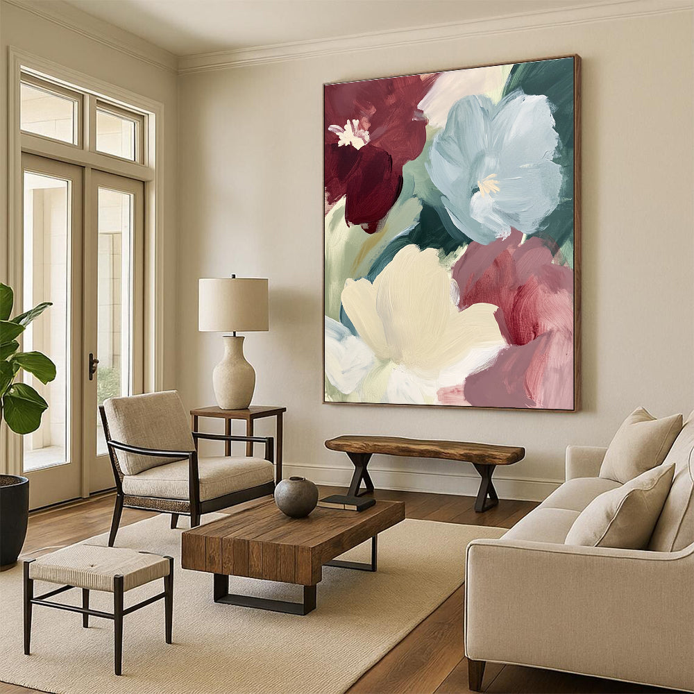 Soft - Toned Floral Abstract Painting for Cozy Living Rooms GAB1040