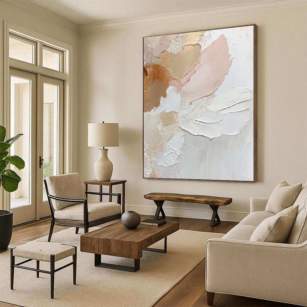 Textured Pink and Beige Flowers - Soft Botanical Abstract Painting GAB0478