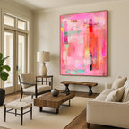Intricate Pink Collage Abstract Painting with Whimsical Detail WINK255