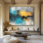 Blue - Gold Abstract Fusion Painting with Dynamic Textures ABS419