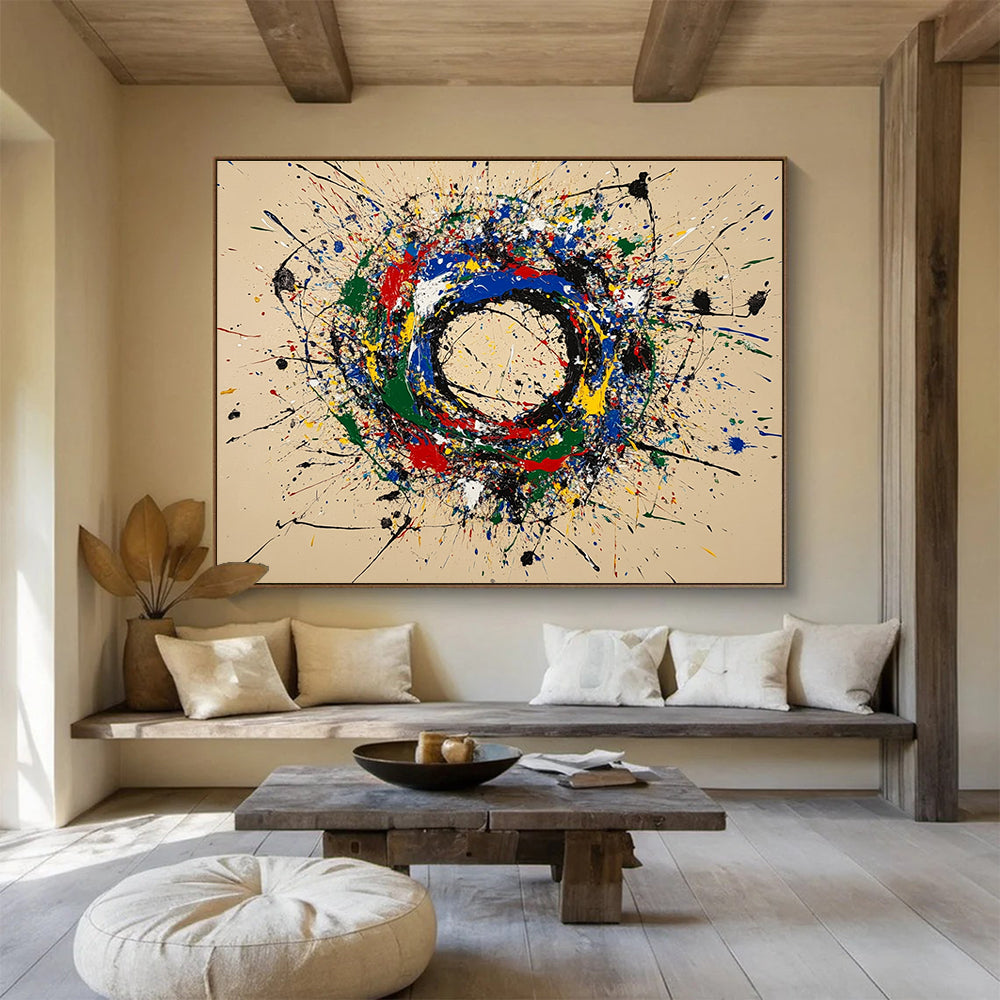 Color Splatter Abstract Circle Painting with Playful, Energetic Chaos ABS489