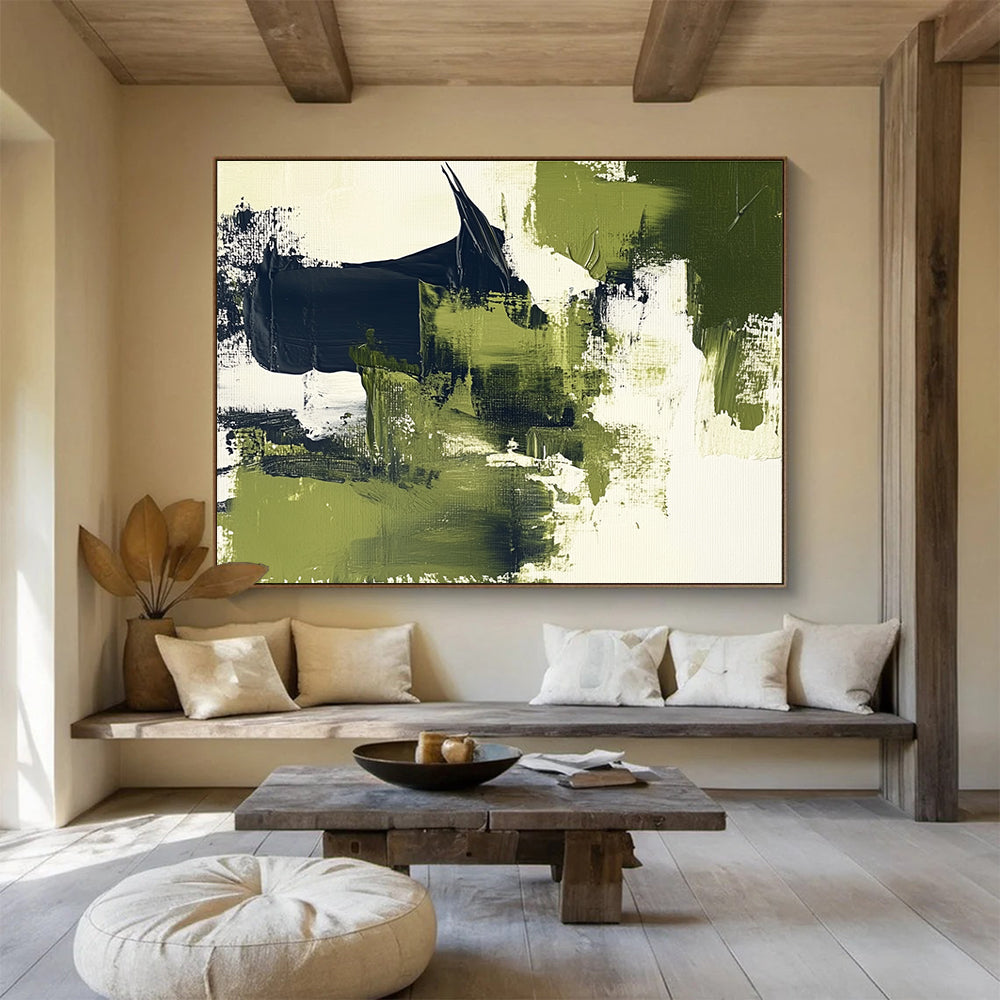Green, Black and White Abstract Painting with Nature - Inspired Energy ABS407