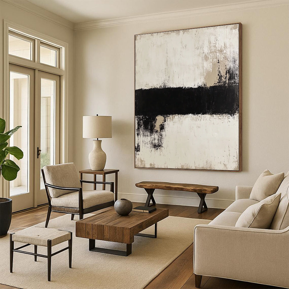 Black White Abstract Strip Painting with Textured Contrast WINK637