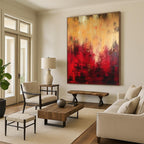 Warm Red and Gold Abstract Painting for Opulent Dining Rooms HENG073