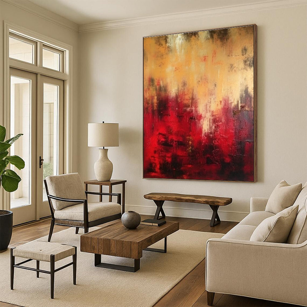 Warm Red and Gold Abstract Painting for Opulent Dining Rooms HENG073