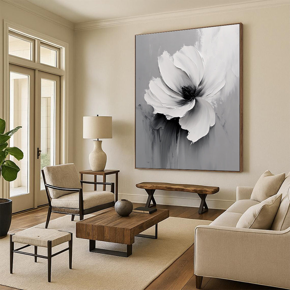 Gray - Toned Floral Abstract Painting for Modern Living Rooms GAB1001
