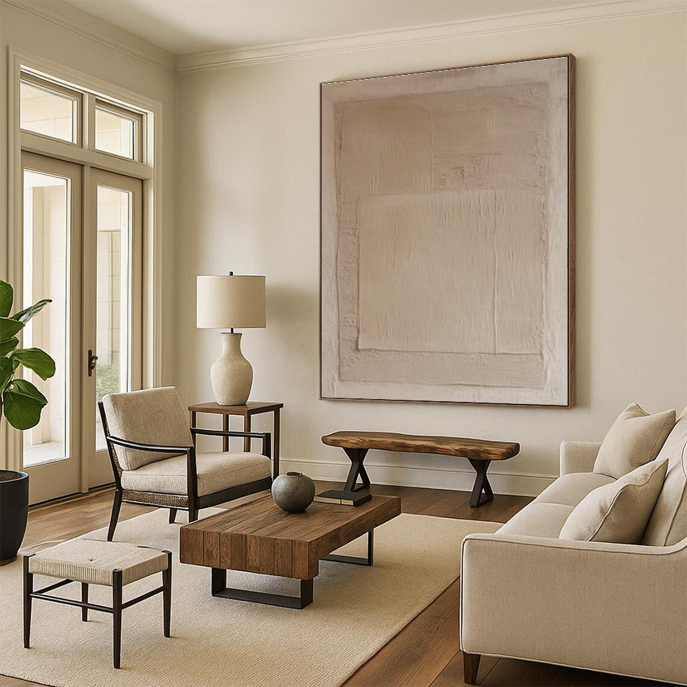 Beige Textured Layered Abstract Painting for Minimalist Living Spaces HENG360
