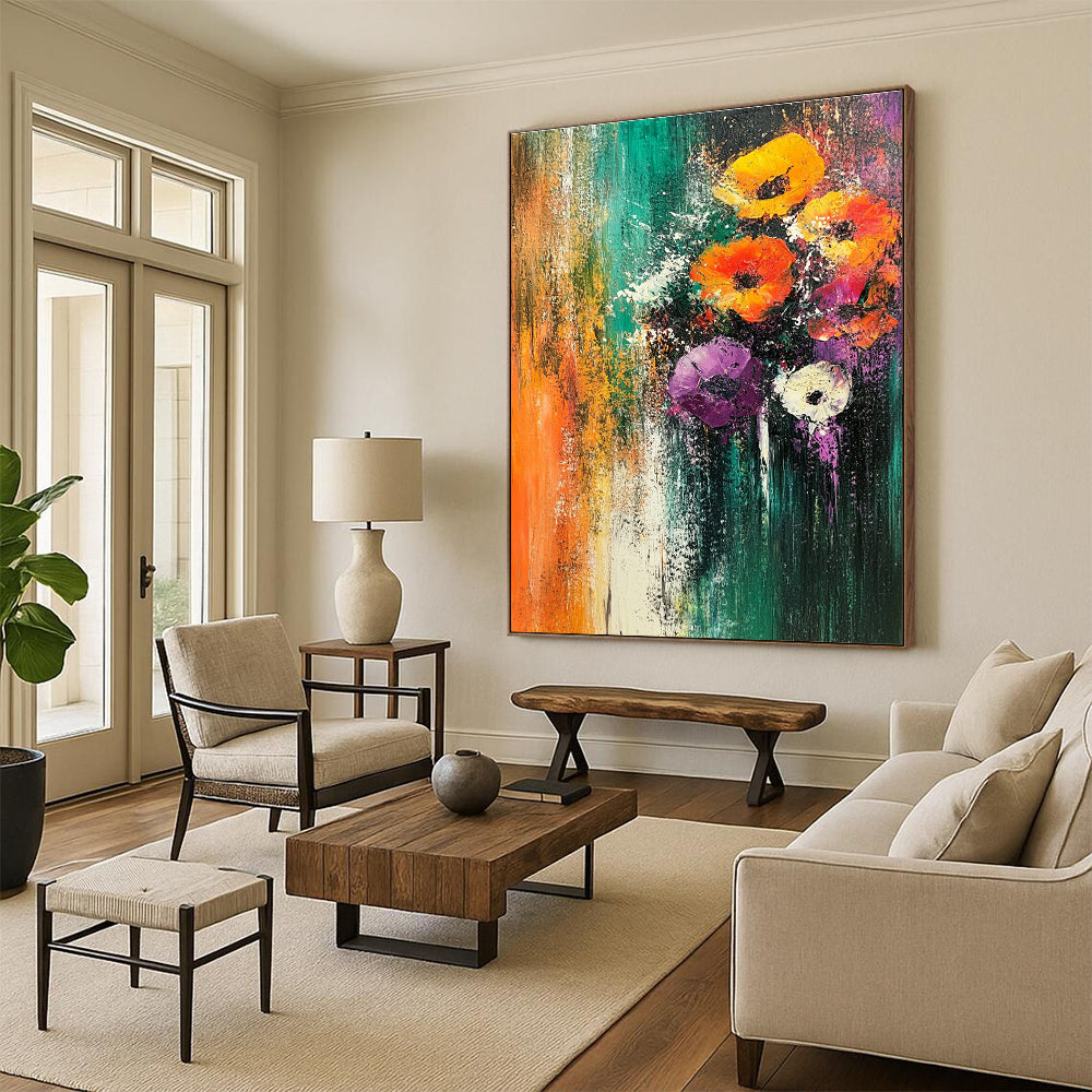 Vivid Floral Burst Abstract Painting for Lively Cafes GAB0762