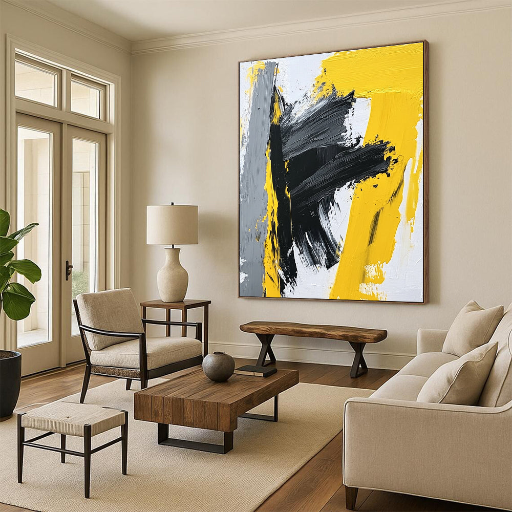 Yellow - Gray Abstract Bold Painting with Dynamic Energy WINK412
