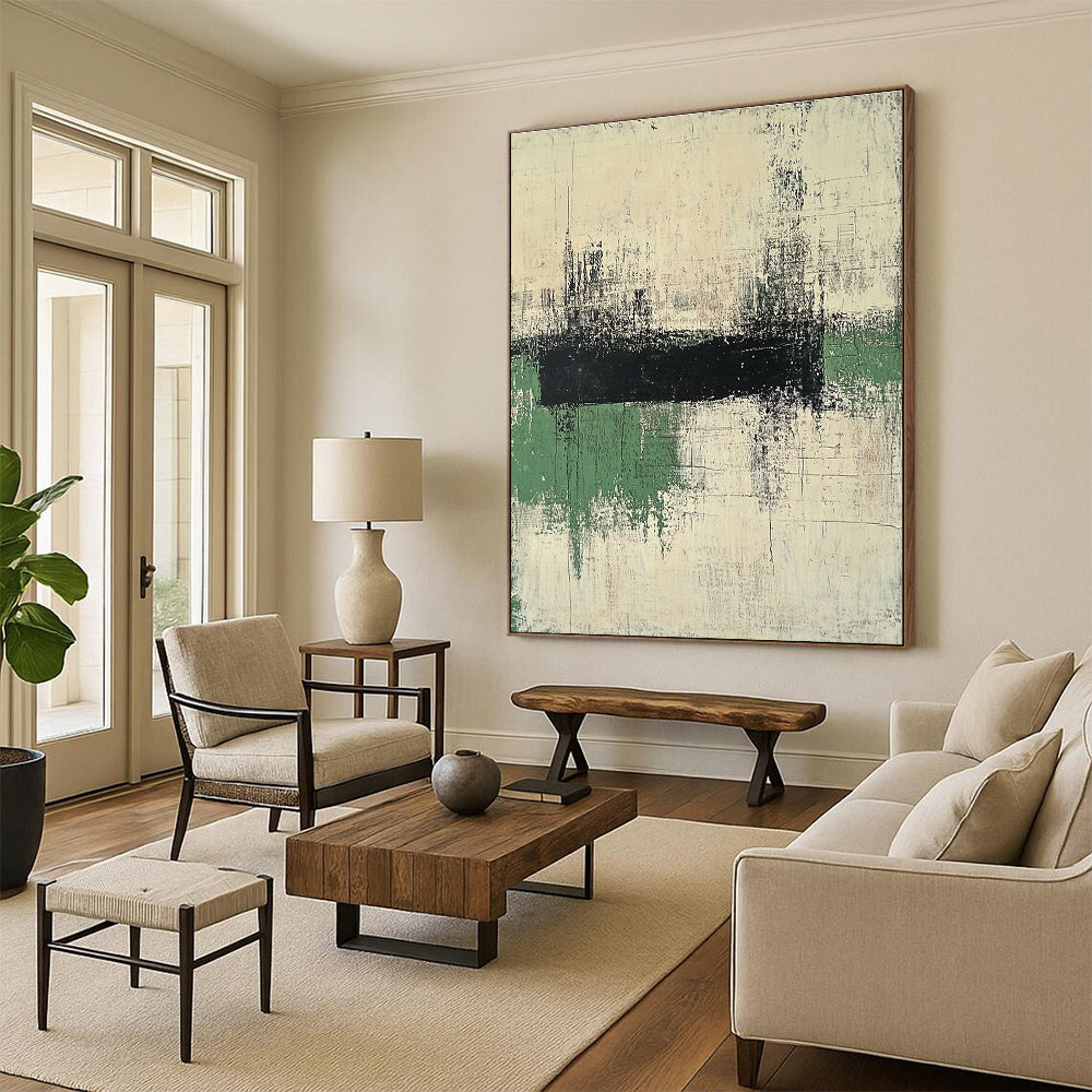 Black Green White Abstract Painting with Textured Simplicity WINK561