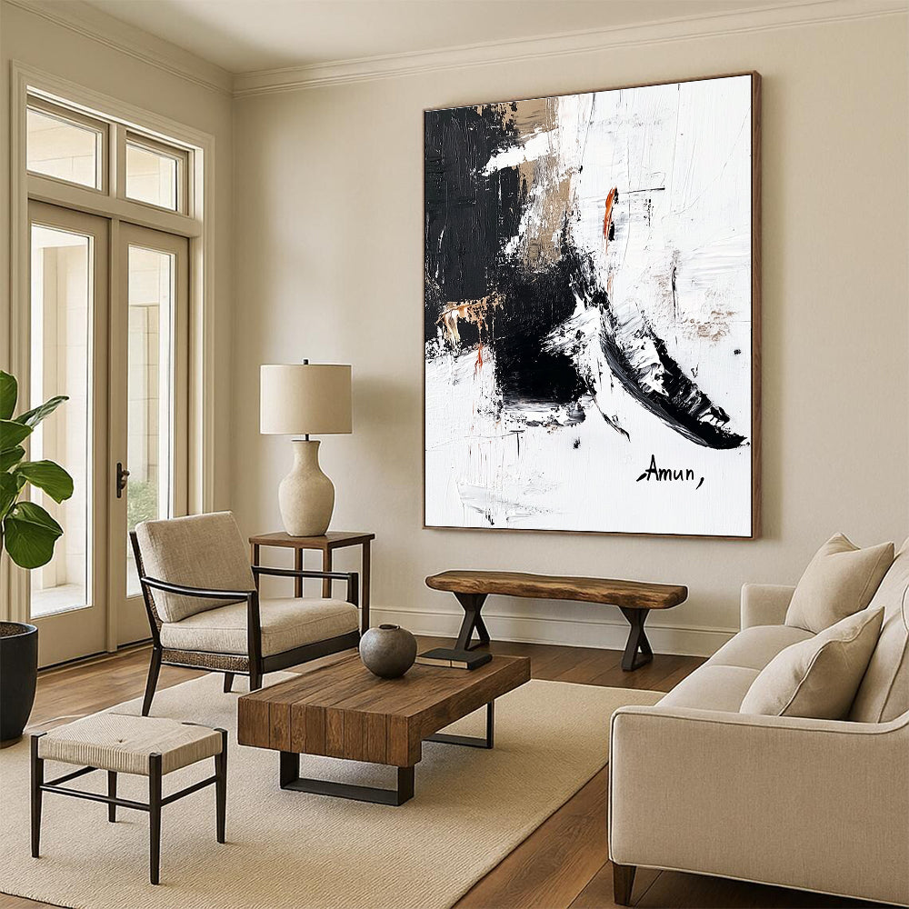 Accented Black - White Abstract Painting with Subtle Intrigue WINK356