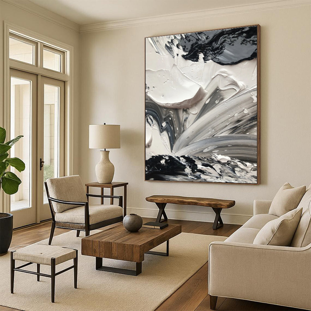 Monochrome Textured Abstraction Painting for Modern Galleries HENG440