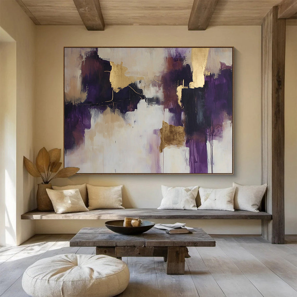 Purple and Gold Abstract Forms Painting with Opulent Hues ABS396