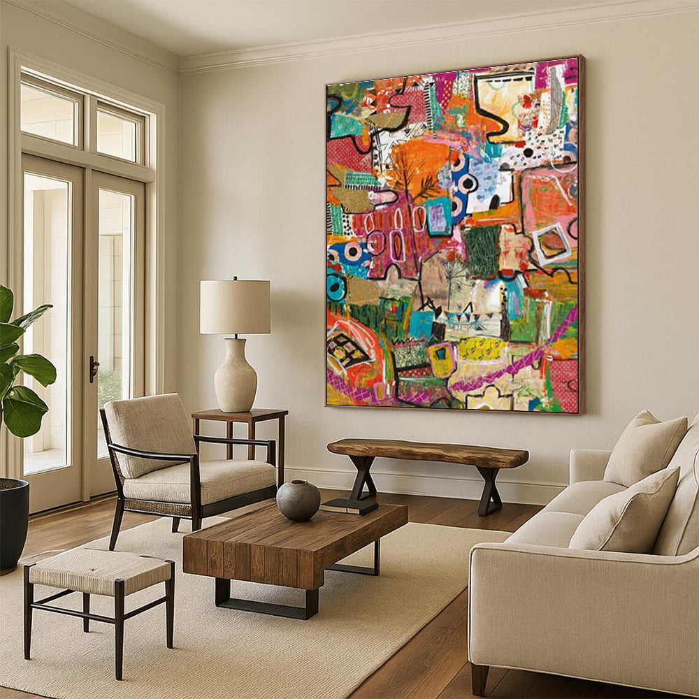 Eclectic Mixed - Media Abstract Collage Painting for Bohemian Spaces HENG293