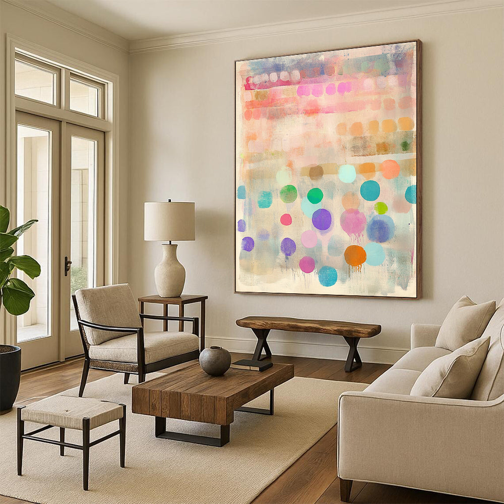 Colorful Dots and Stripes Abstract Painting of Joyful Rhythm GAB0179