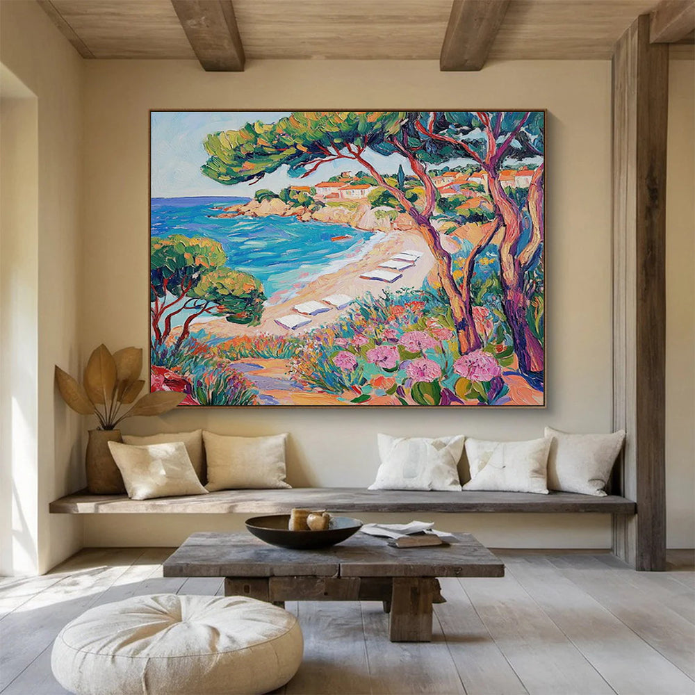 Coastal Beach Abstract Painting for Beachfront Restaurant Patios YHT417