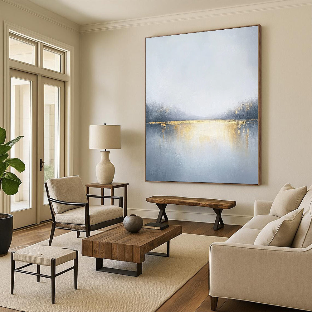 Misty Lake with Gold Abstract Painting for Elegant Retreats GAB0742