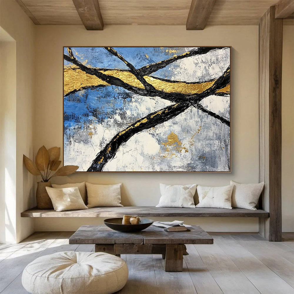 Golden Branches Abstract Painting with Luxurious, Textured Elegance ABS525