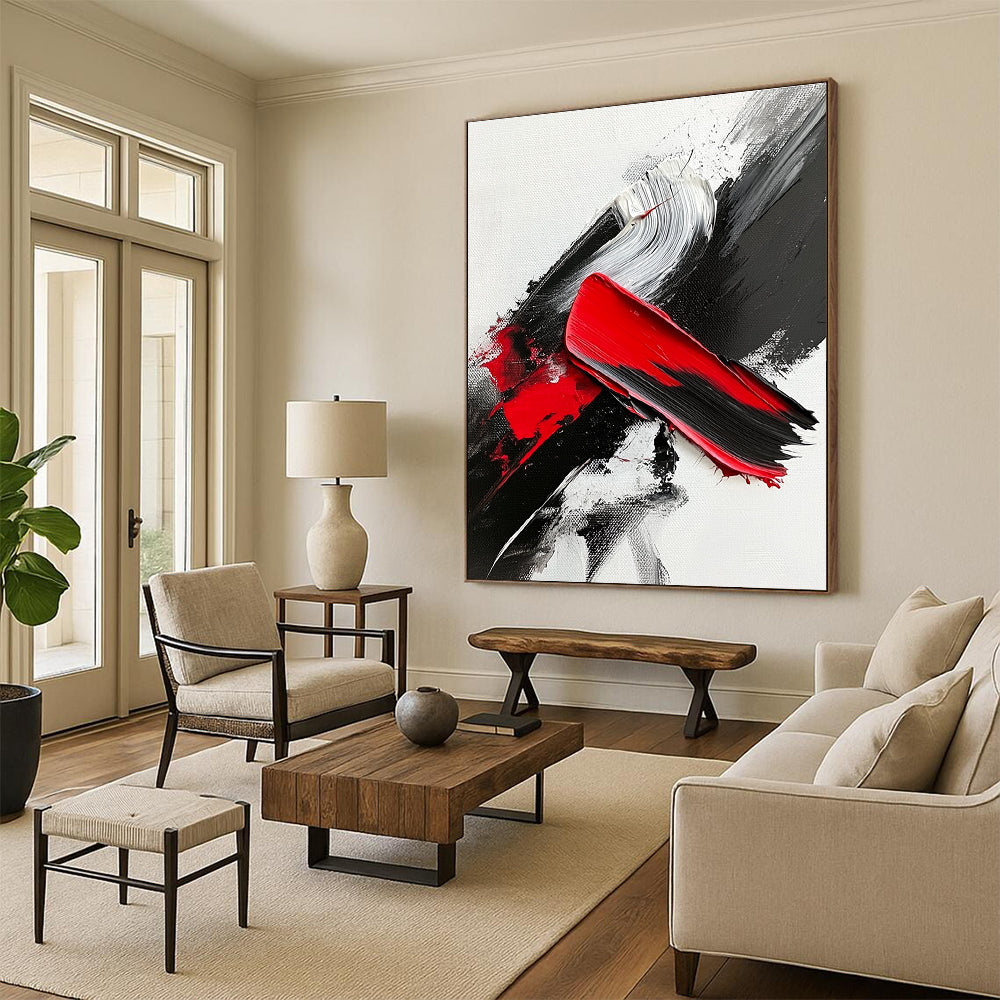 Red - Black - White Abstract Painting with Passionate Contrast WINK369