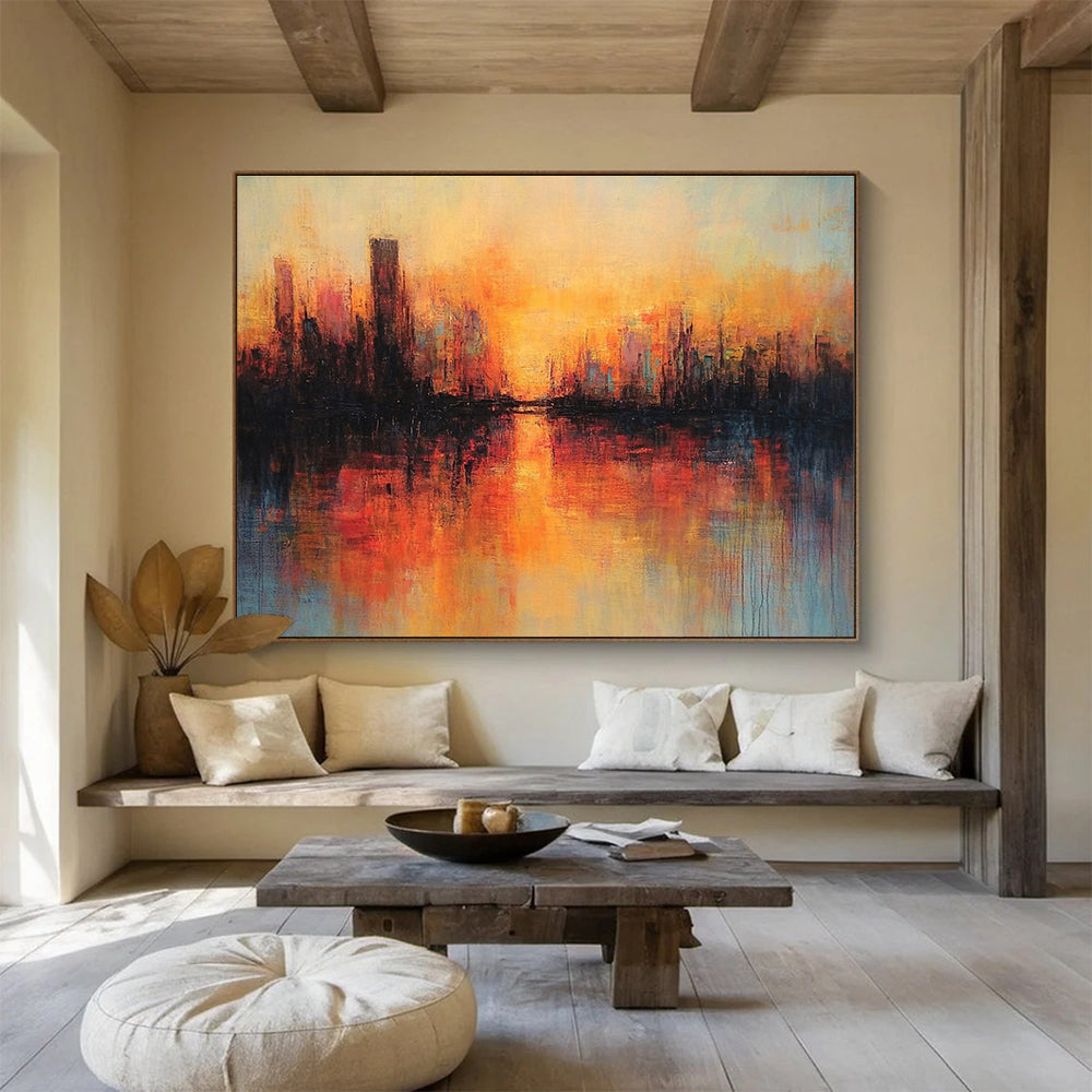 Warm Sunset Cityscape Reflection Abstract Painting ABS198