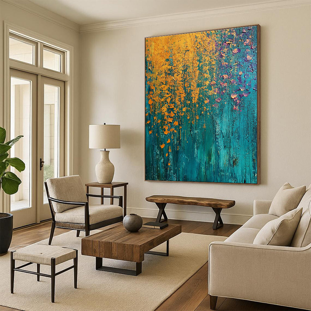 Blue and Orange Impasto Expressive Abstract Painting GAB0373